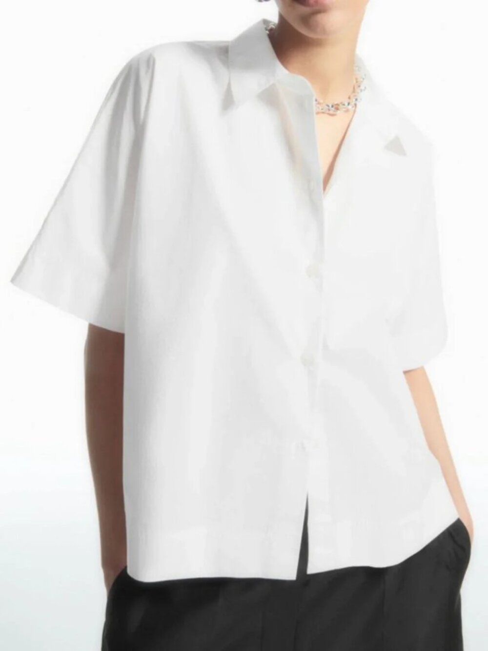 COS Boxy Short Sleeve Cotton Poplin Shirt in White Size 12